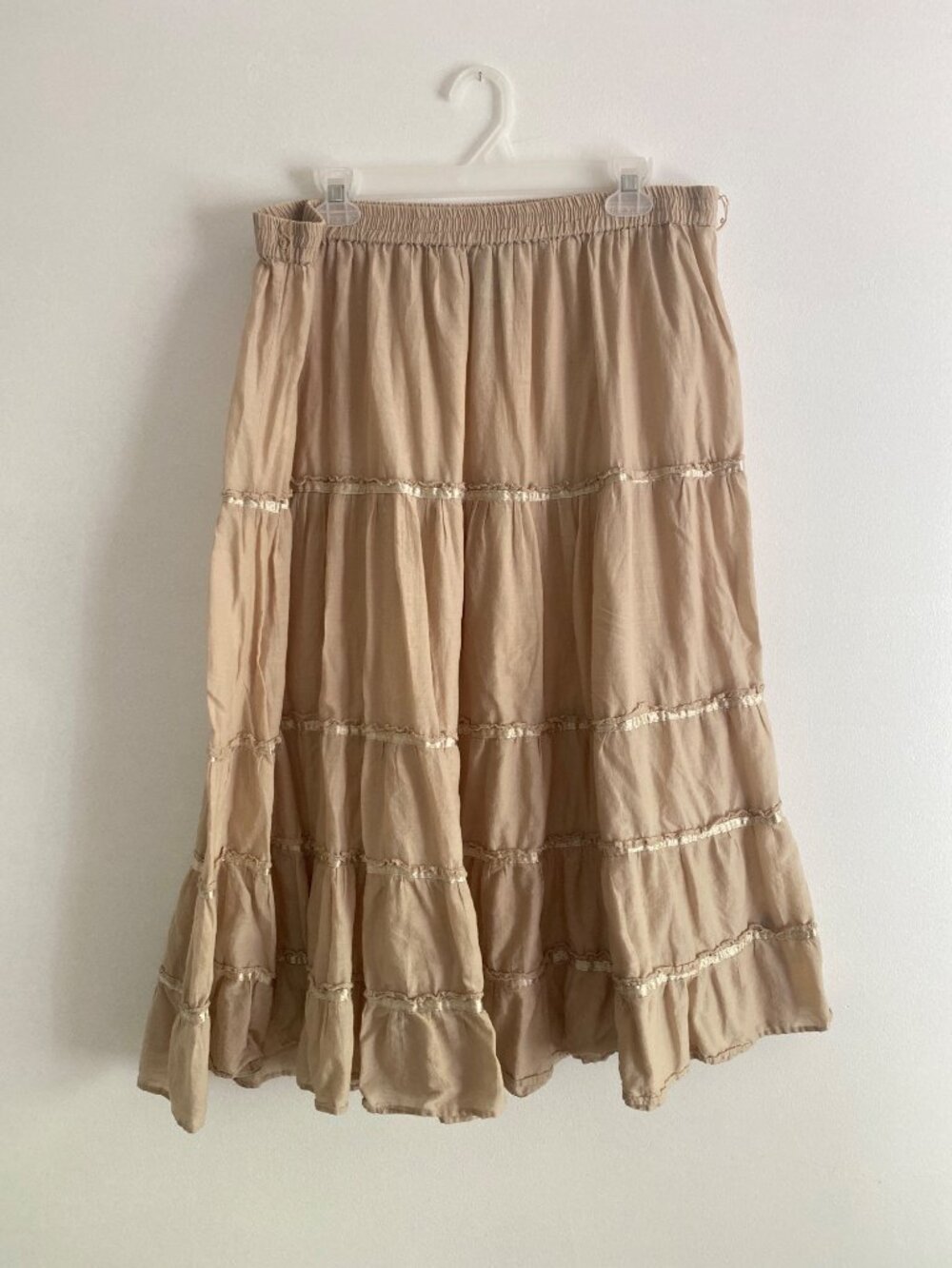 Vintage White Stag Ladies Beige Tiered Cotton Skirt With Elastic Waist Size XL